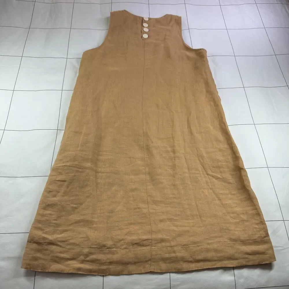 J.Crew Dress Womens Medium Tall Tan Pure Linen Shift Button Back Sleeveless